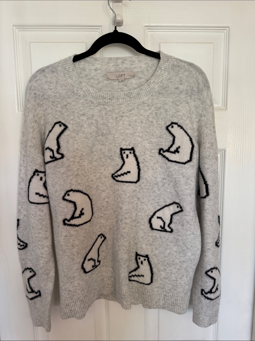 LOFT Light Gray Polar Bear Motif Crewneck Sweater